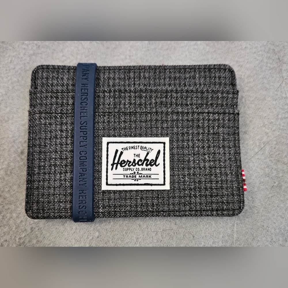 2/$25 MENS HERSCHEL SUPPLY CO CHARLIE SHADOW GRID GREY CREDIT CARD HOLDER WALLET